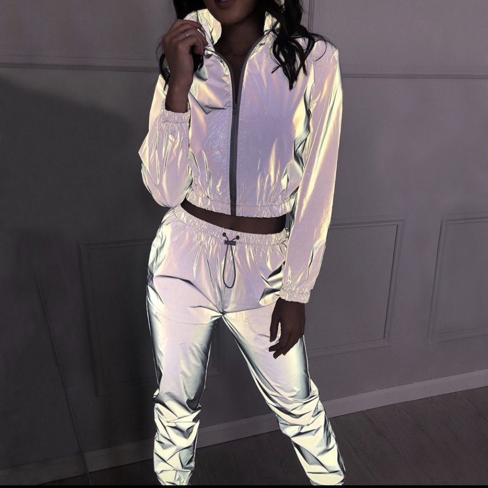 Two Piece track suit windbreaker material - Reflective Silver